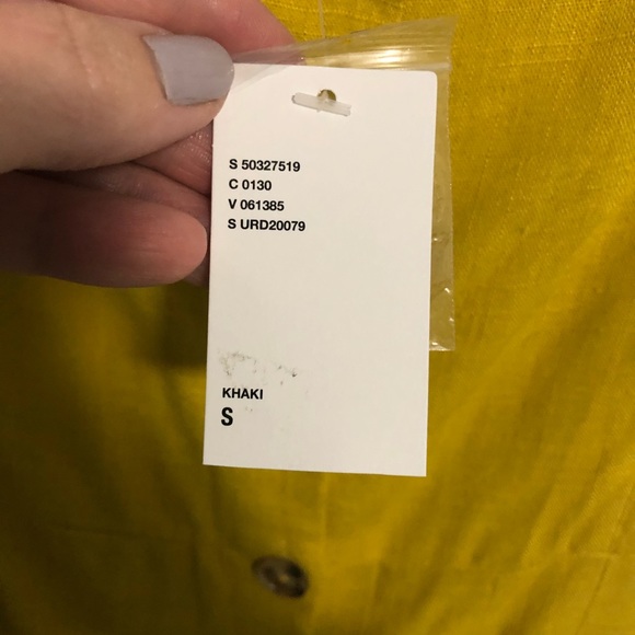 Urban Outfitters Linen Button-Down Drop Waist Pleated Skirt Midi Dress Mustard - Picture 15 of 16